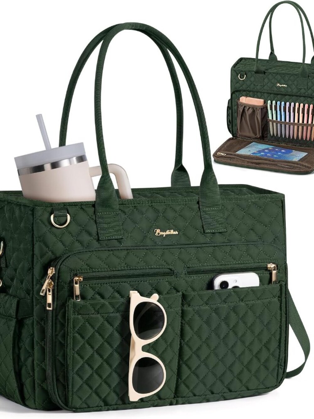 Teacher Bags for Women, 15.6 inch Laptop Work Tote Bag Quilted Nurse Bible Compu